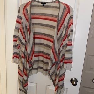 Striped 3/4 length sleeve open cardigan